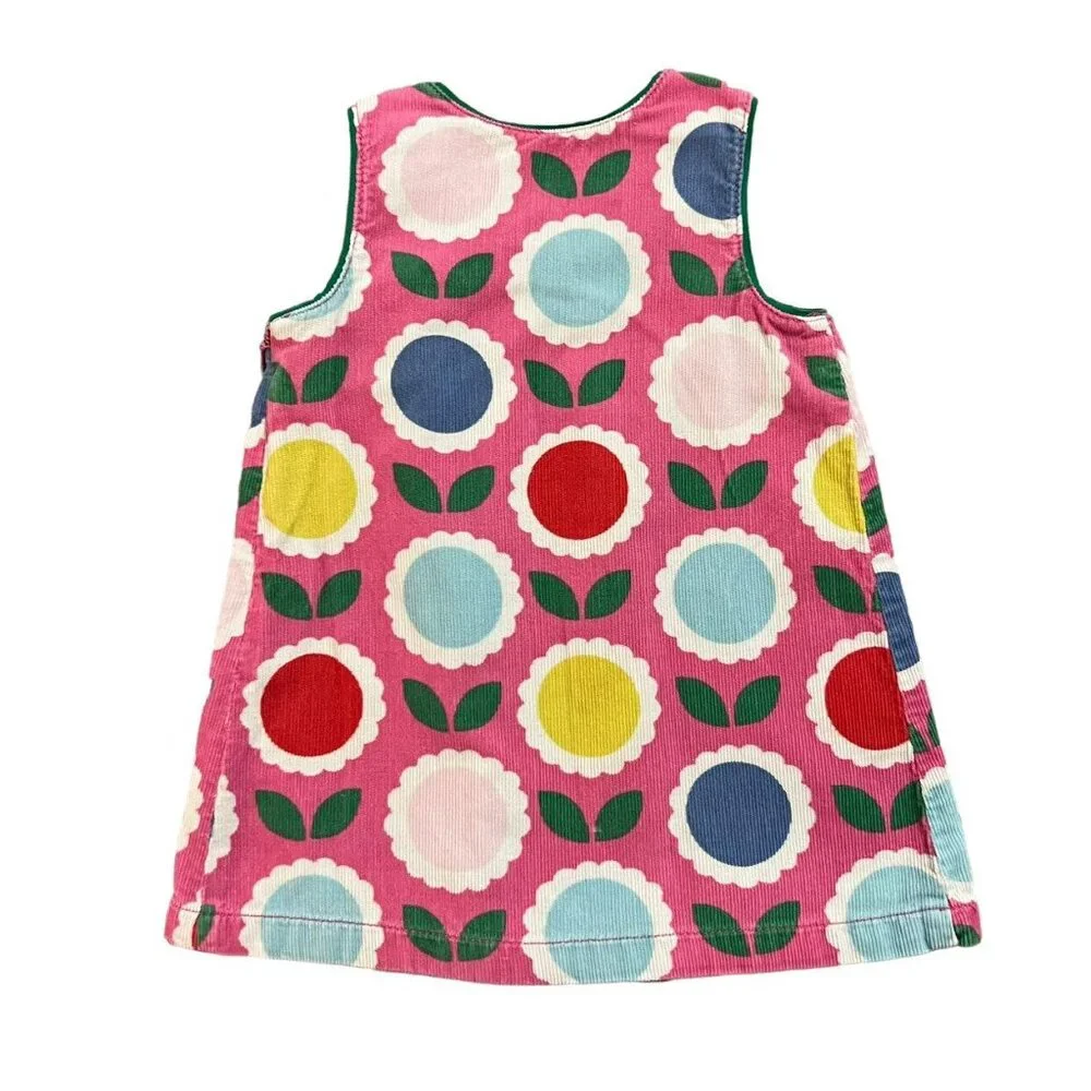 Baby Boden 6-12m Pink Retro Floral Corduroy Pinnie Dress
